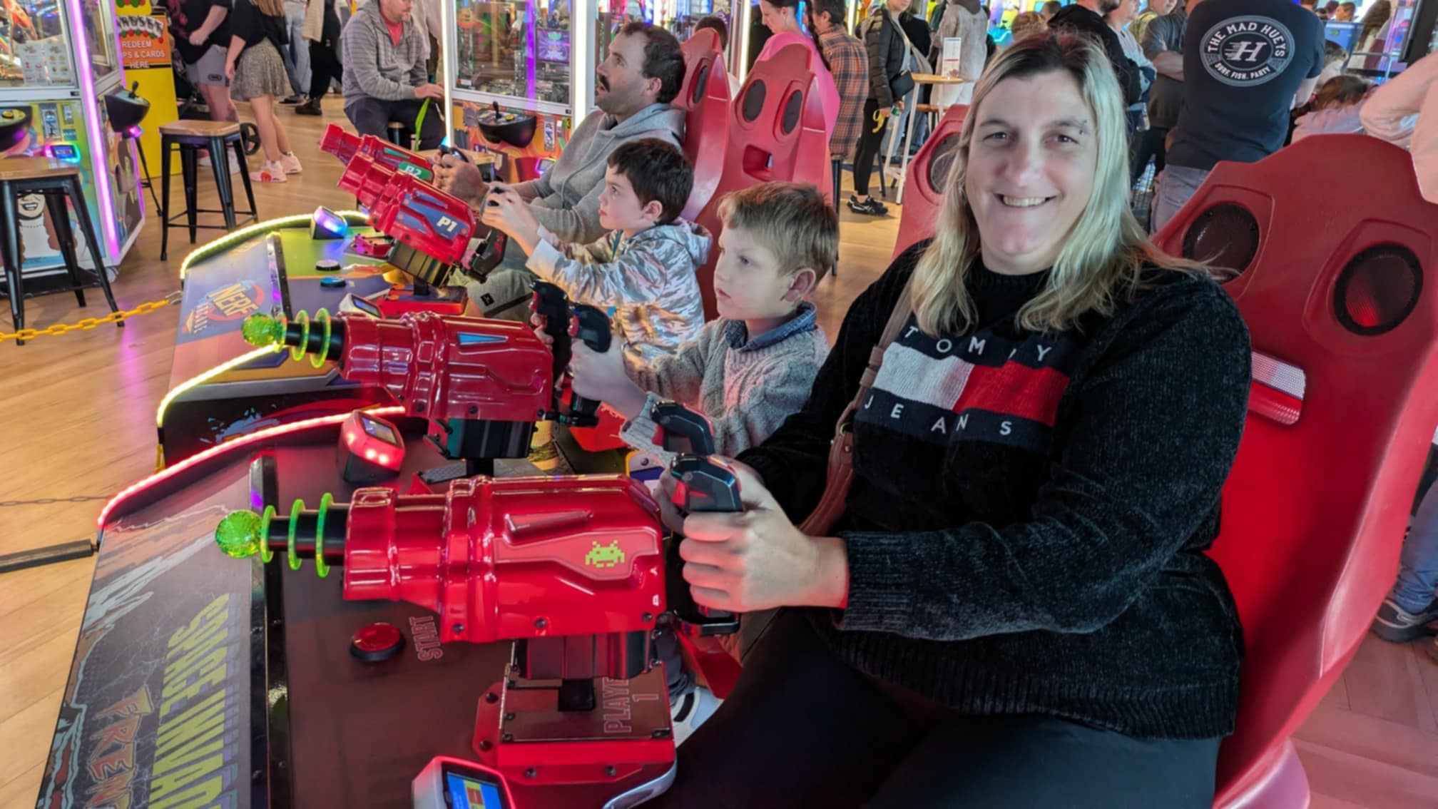 A family at the arcade